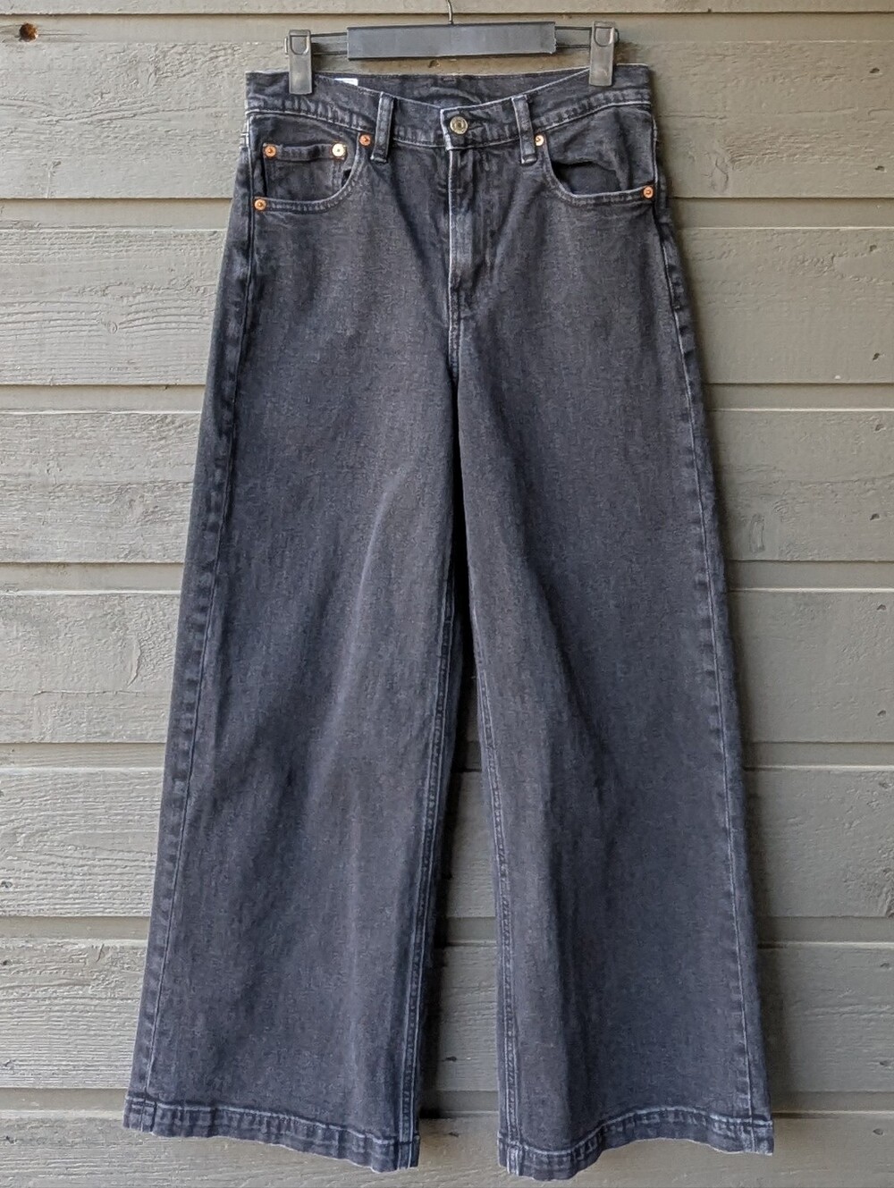 GAP High Rise Stride Wide Leg Jeans Washed Black Size 28/6 Petite